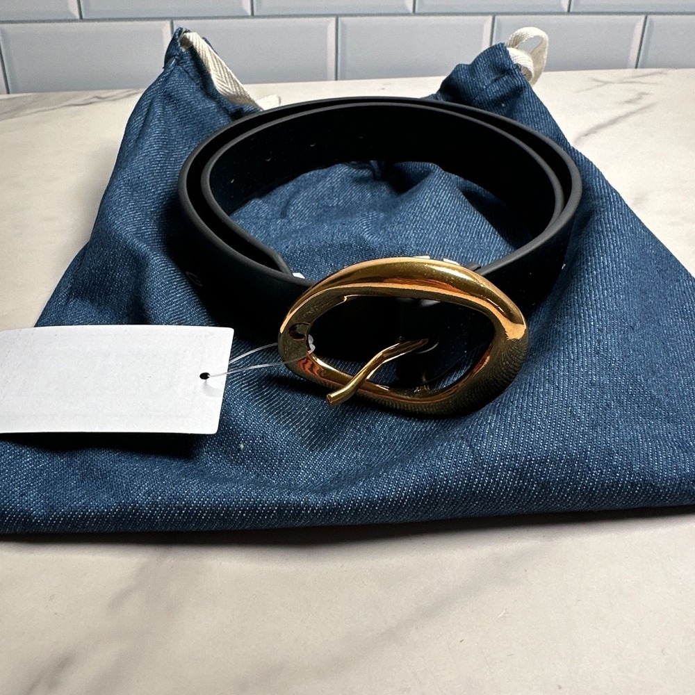 Good‎ American Belt Womens XXS/XS Black Vegan Leather Gold Oval Buckle NWT
